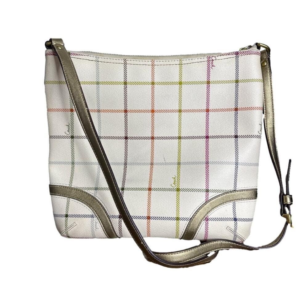 COACH Gold Plaid Peyton Tattersall File Coated Canvas Crossbody - Picture 4 of 13